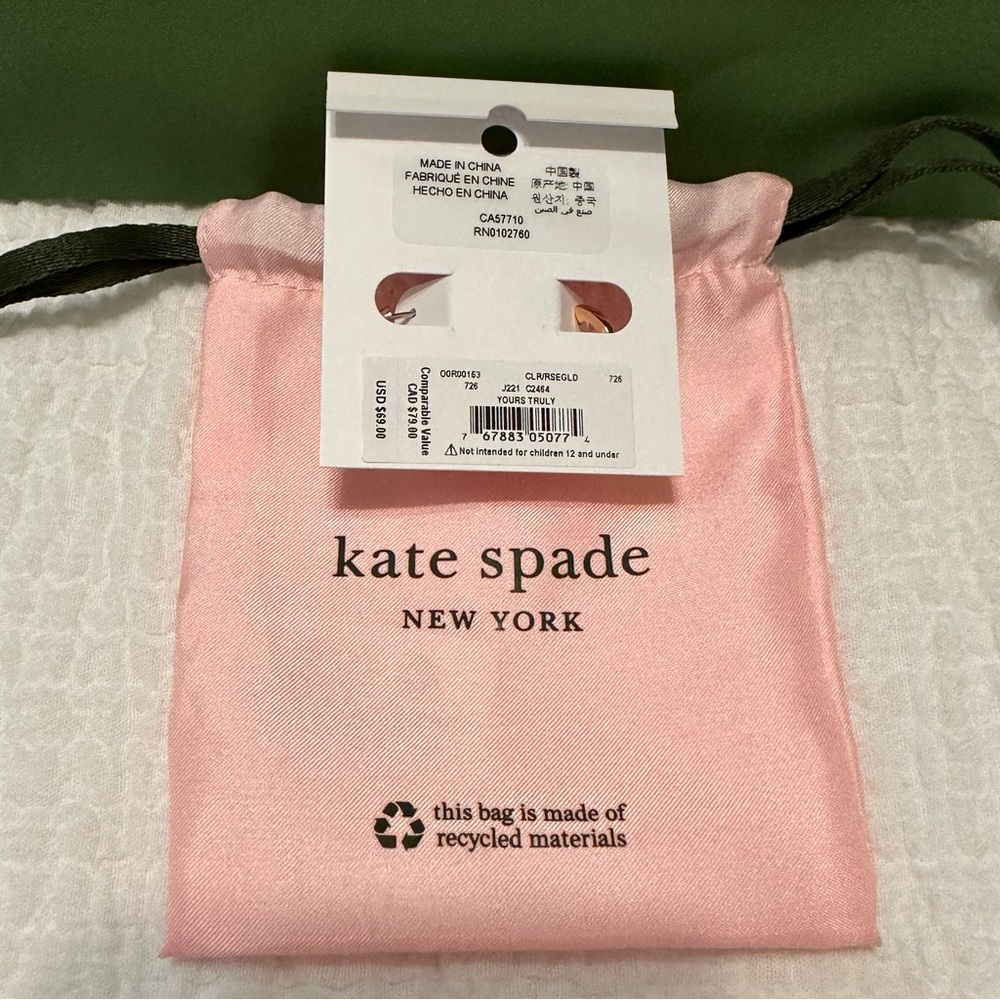 Kate Spade NWT Yours Truly Pave Heart Drop Earrings Rose Gold - Picture 7 of 8